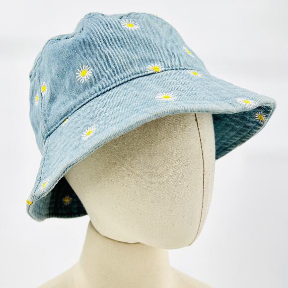 Ardene Cotton Denim Light Blue Daisy Embroidered Bucket Hat - Picture 1 of 9